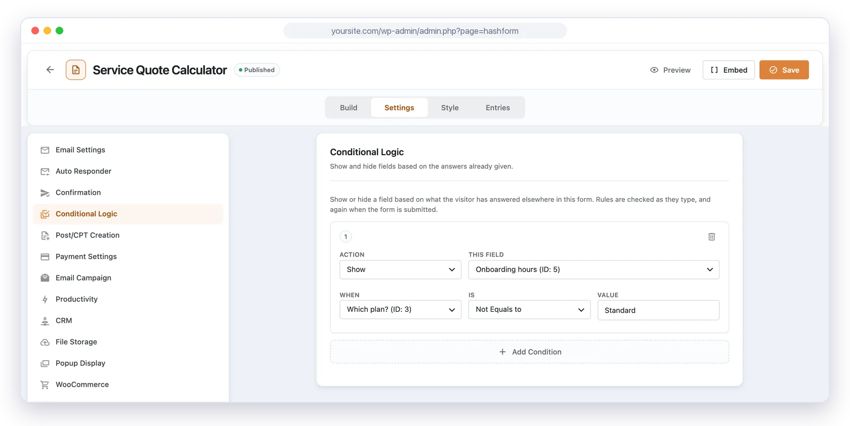 Hash Form conditional logic rule that shows a field based on an earlier answer