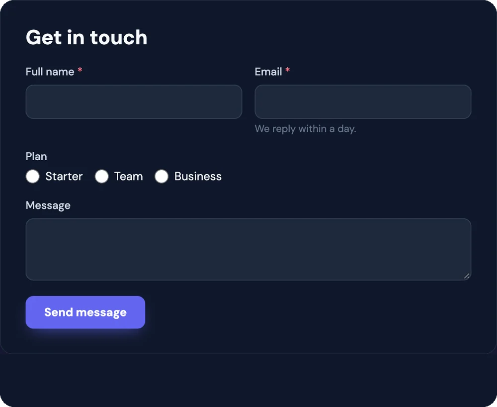 Contact form in the Dark style
