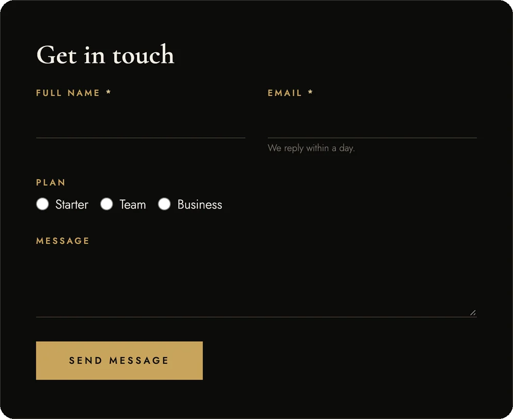 Contact form in the Luxe style