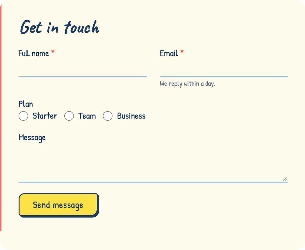 Contact form in the Notebook style