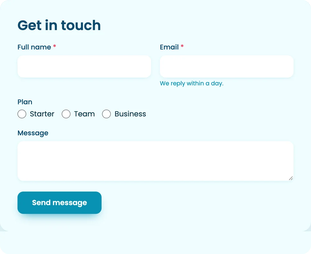 Contact form in the Ocean style