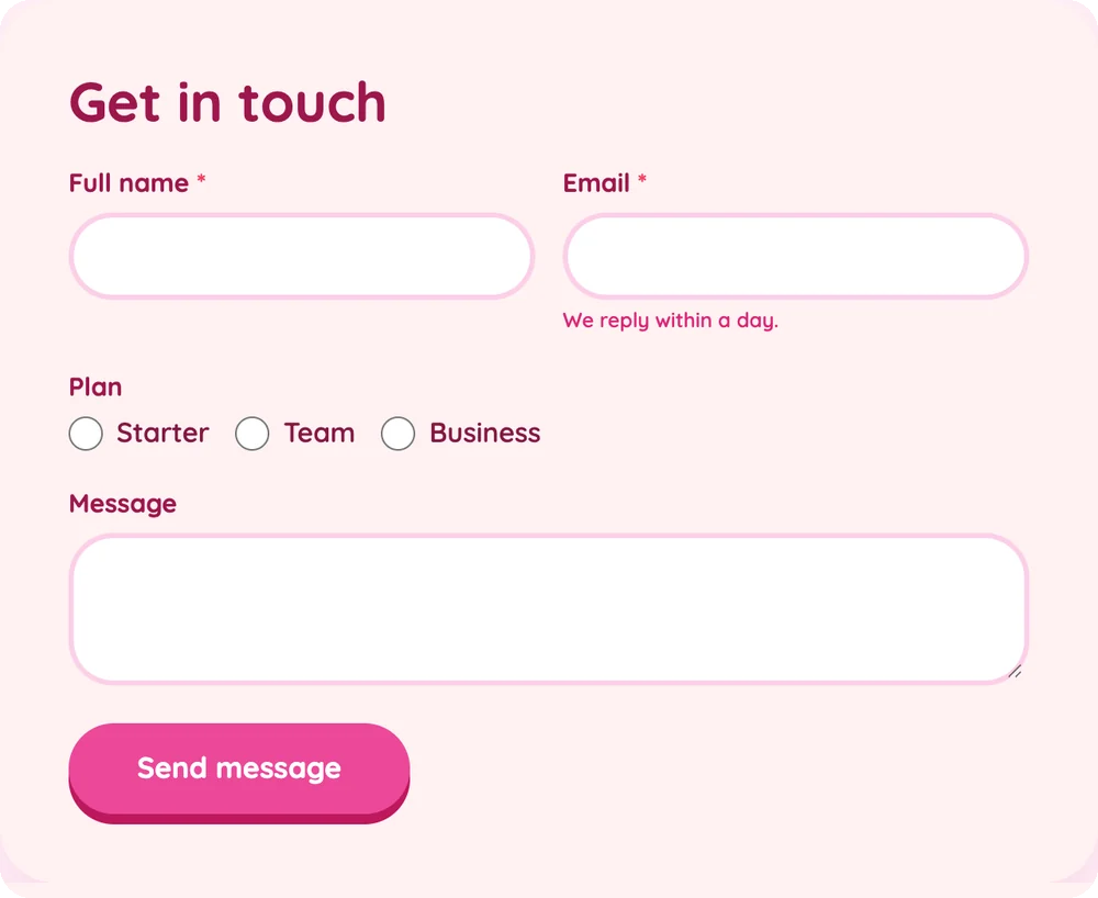 Contact form in the Pastel style