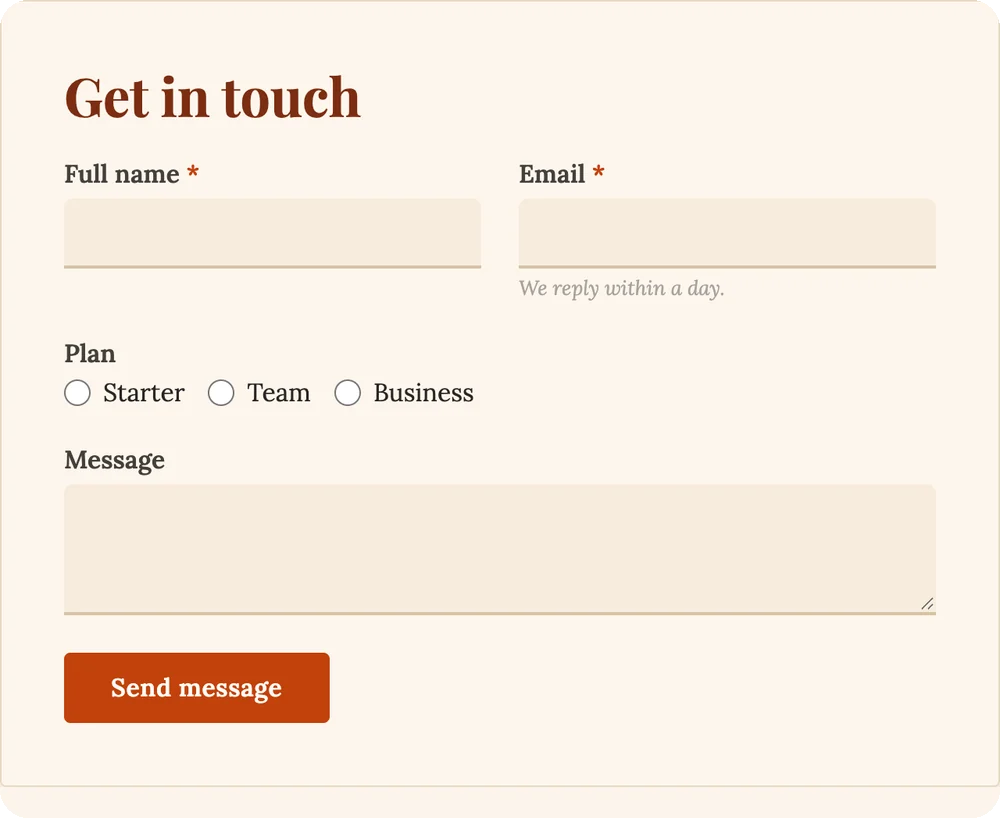 Contact form in the Terracotta style